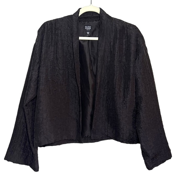 Eileen Fisher Silk Open Front Cropped Jacket Fully Lined Brown PM - Picture 1 of 8